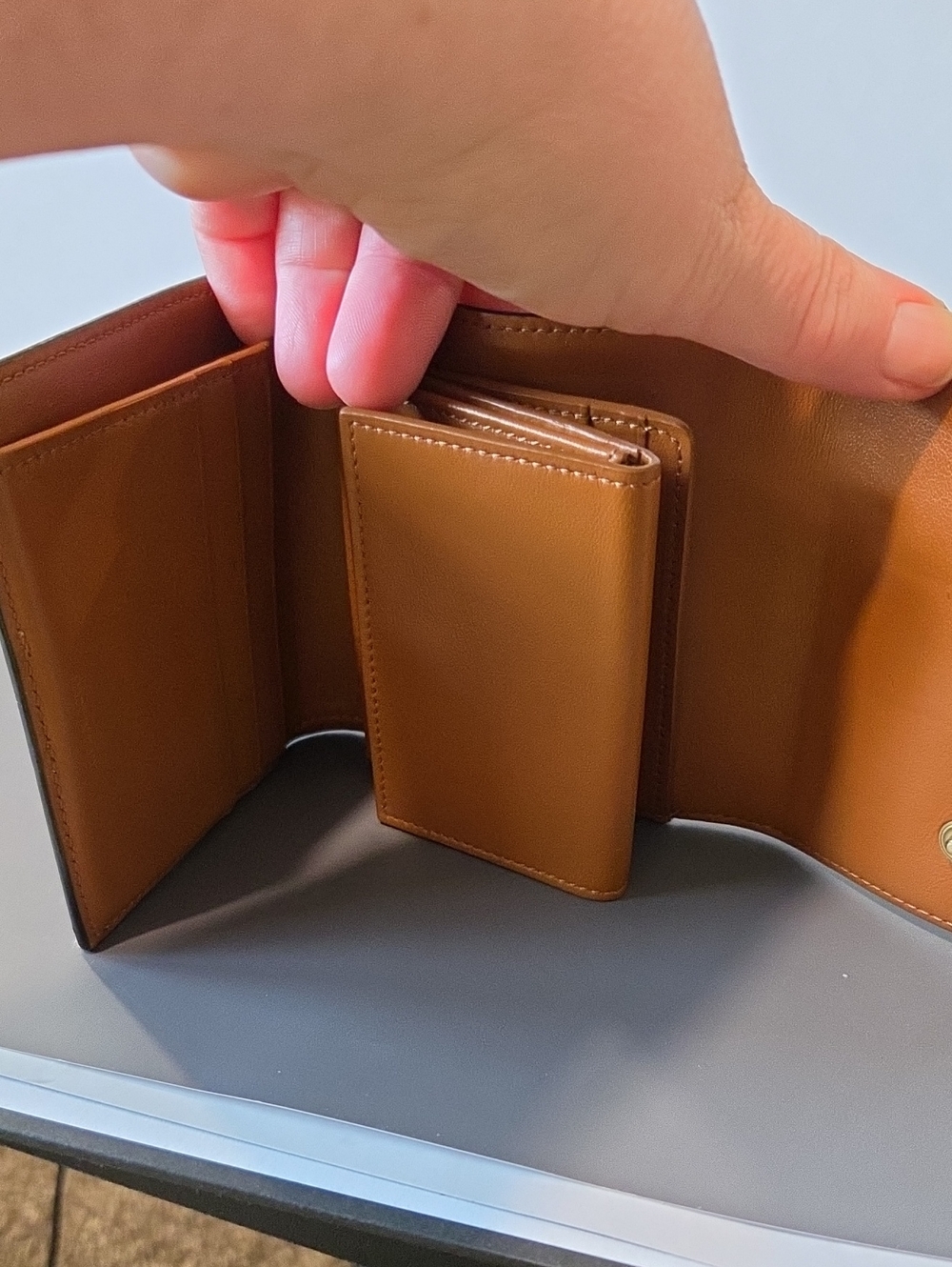 Celine Triomphe Pattern Compact Trifold Wallet in Dark Brown with Tan Accent - Picture 11 of 11